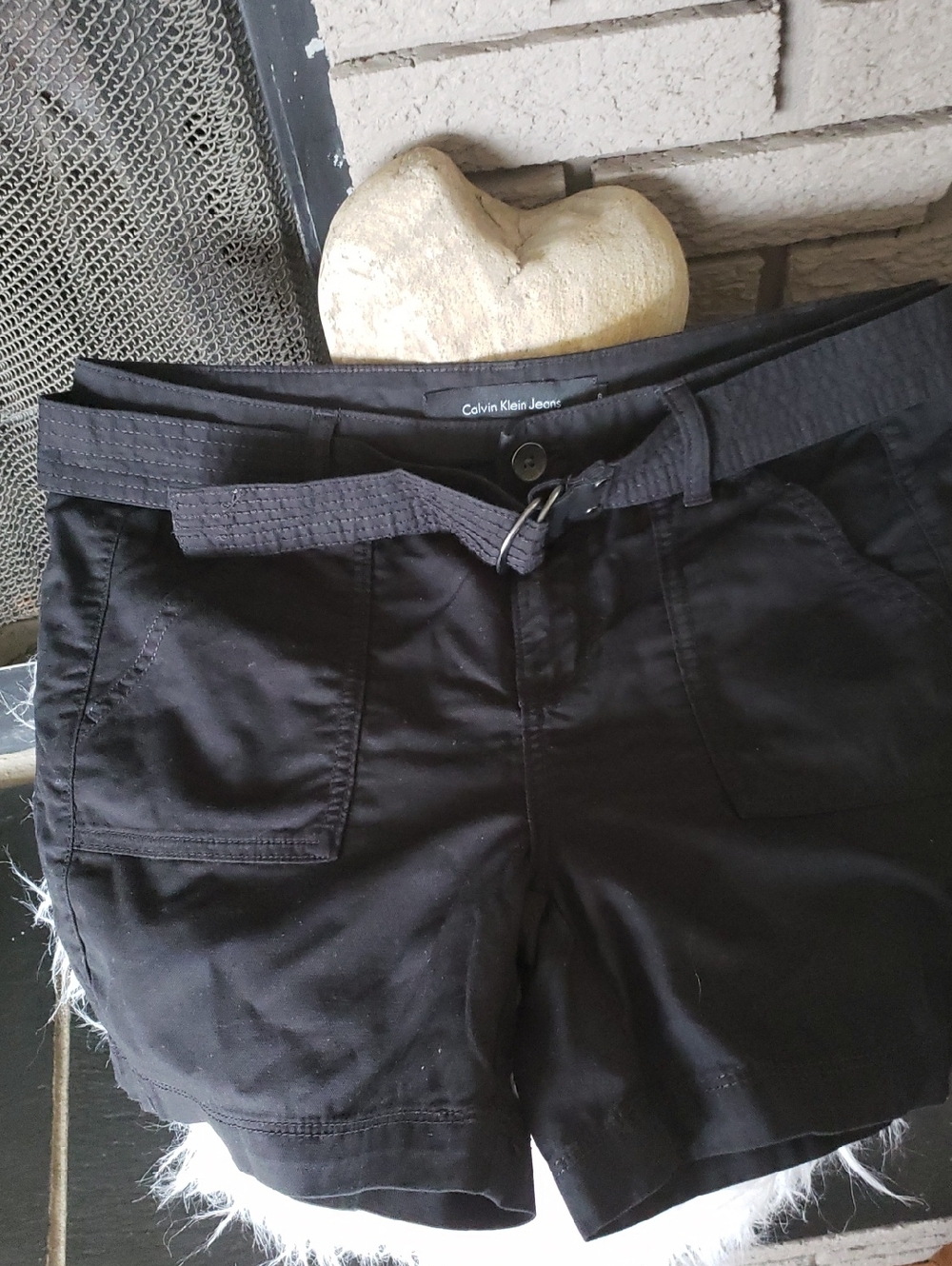 Calvin Klein Jeans Black Women's Cargo Shorts with Waist Belt